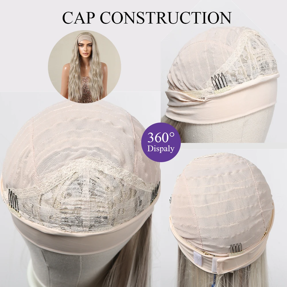 Blonde Synthetic Headband Wigs Long Water Wavy Wig for Women Daily Party Heat Resistant Fiber Natural Looking Realistic Hair