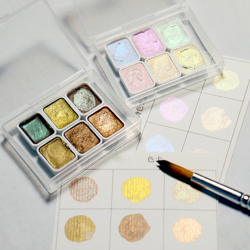 1ml 6-color Pearl Series Manual Solid Watercolor Paint Set Art Nail Painting Decorative Watercolor