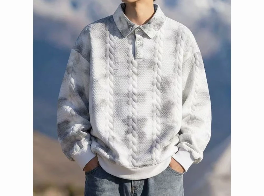 

2026 Jacquard Loose Collared Hoodie Versatile Coat for Spring and Autumn Men's Top