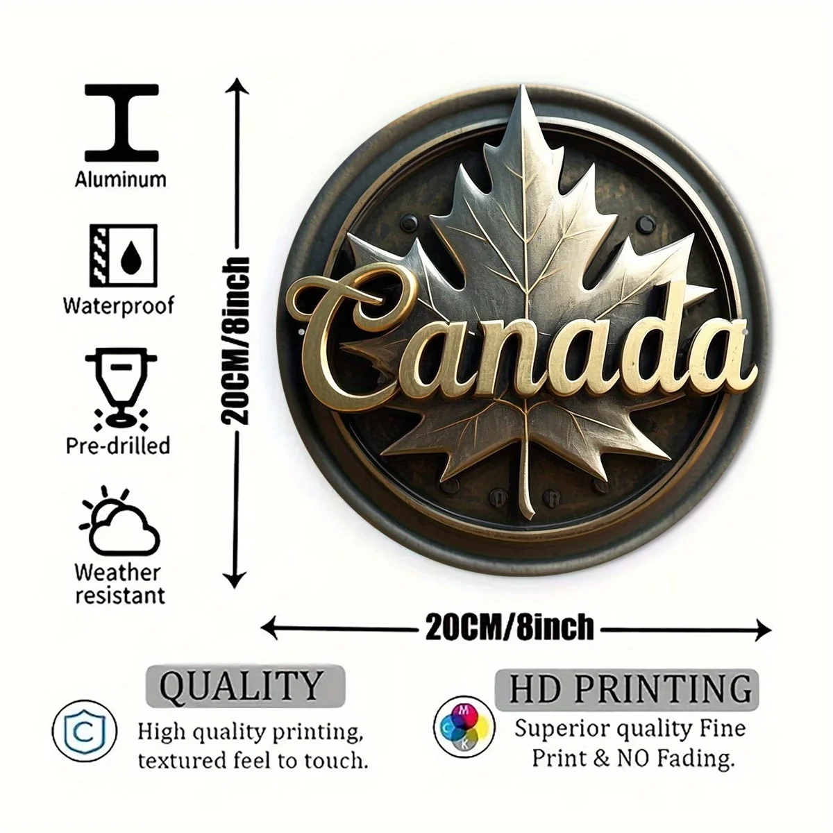 2D Flat, 1pc Canadian Maple Leaf Wall Decor - Vintage Aluminum Maple Leaf Emblem Suitable for Christmas, Halloween, June Festiva