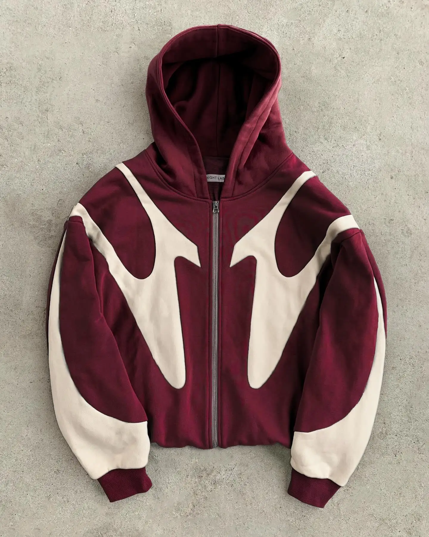 Gothic Burgundy Geometric Zipper Hoodie Men's Oversized Sweatshirt