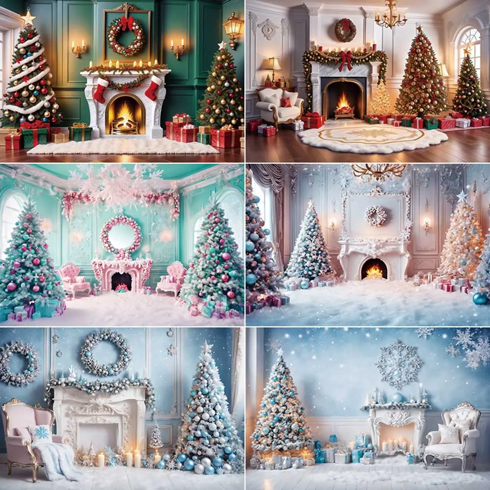 

MOON.QG Christmas 2025 Backdrop Xmas Photography Background Fireplace Xmas Tree Living Room Children Party Back Drop Supplies