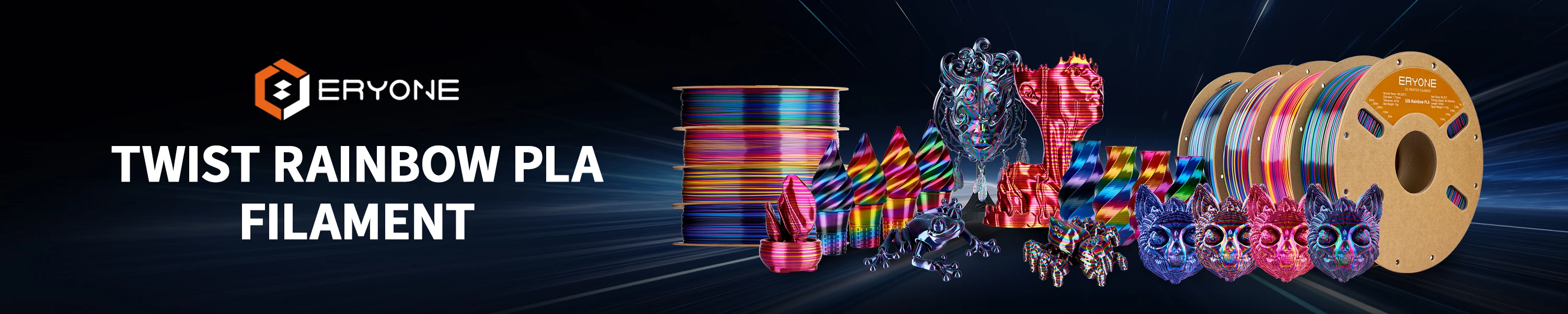 ERYONE 3KG PLA Silk Twist Rainbow Premium Shiny Filament 3D Print, Multicolor, PLA Silk Twist Rainbow Filament, 1KG/Spool
