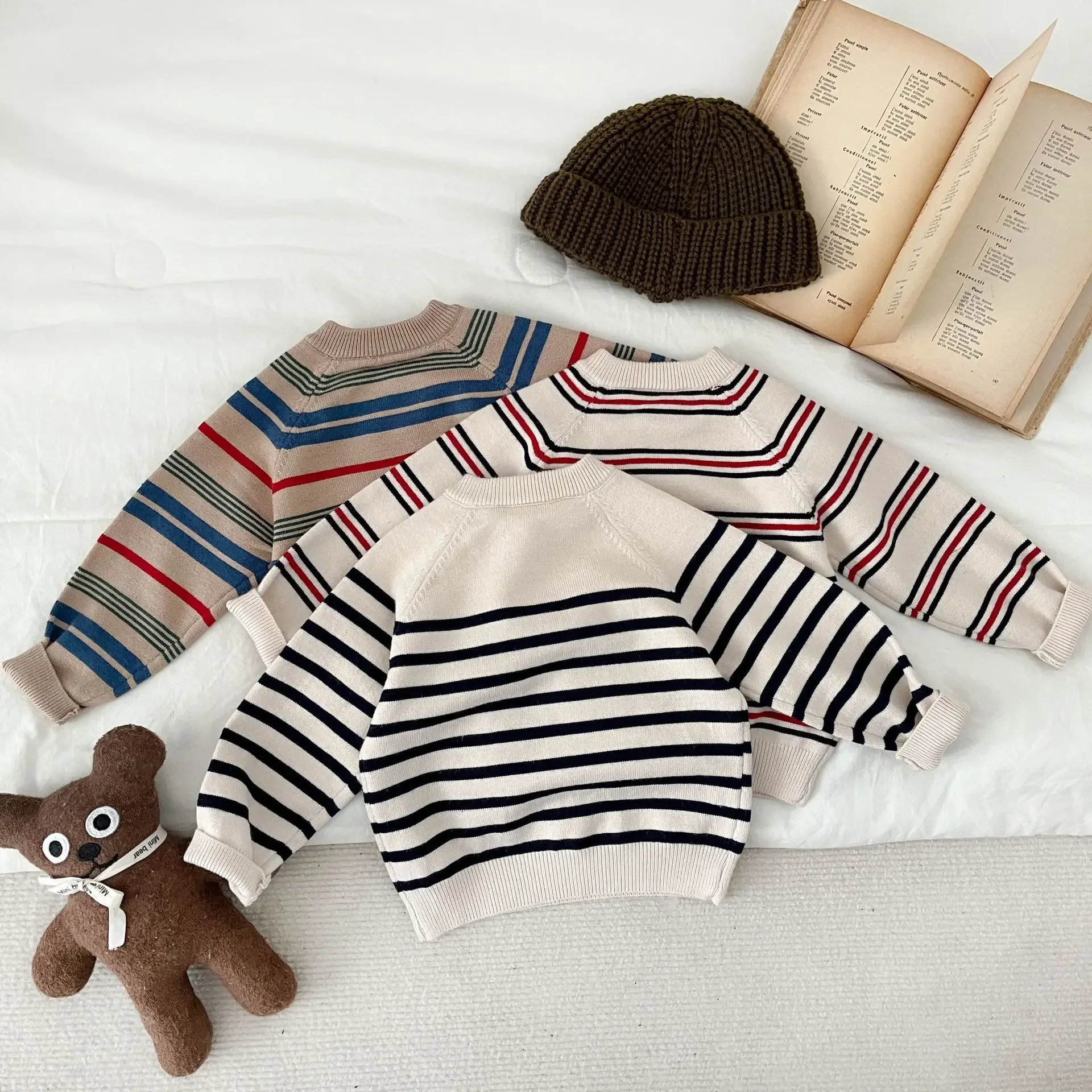 Korean Autumn Kids Sweaters Fashion Striped Girls Boys' Sweater 2023 New Baby Pullover Knitted Top 0-24Months