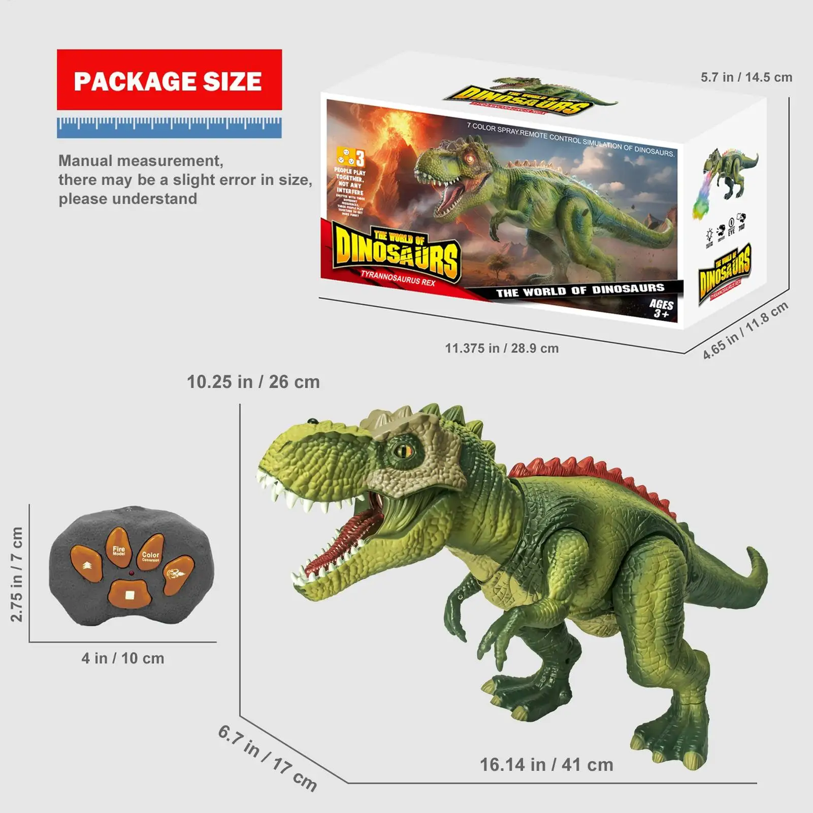 Robot dinosaurio caminante RC con luz y pulverización - Juguete interactivo para patio, aula y juegos al aire libre - Figura animal realista