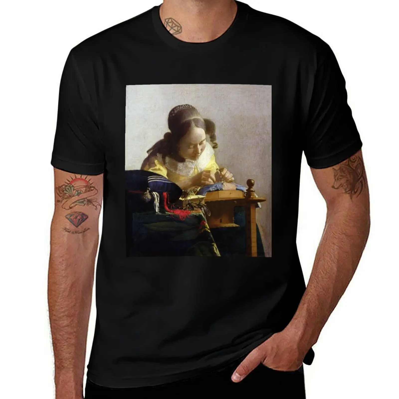 

Johannes Vermeer - The Lacemaker (De kantwerkster) (1670) T-Shirt anime shirt oversized t shirt man clothes Short sleeve tee men