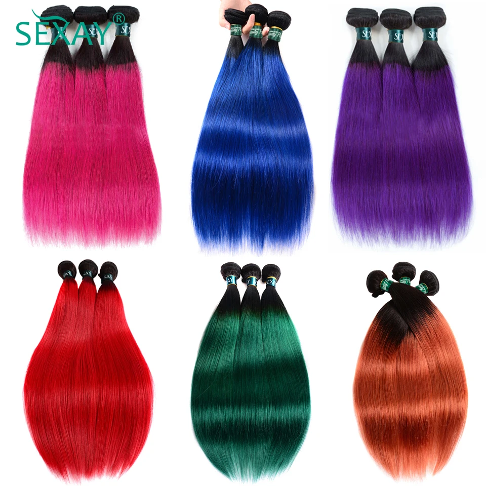 100% Colorful Human Hair Straight Weave Bundles 3/4 Pcs For Women Ombre Hot Pink Red Turquoise Blue Purple Human Hair Bundles