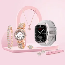 Simple Smart Watch Full of Crystals Hot Rose Gold Quartz Steel Belt Watch Bracelet Fashion Set