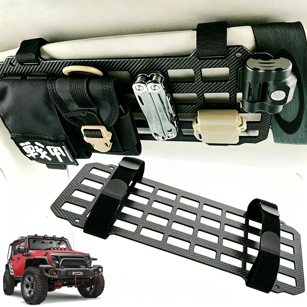 Carbon Fiber Tactical Sun Visor Organizer, Multi-functional Storage Panel for SUV Truck, Universal Car Sunshade Expansion Kit