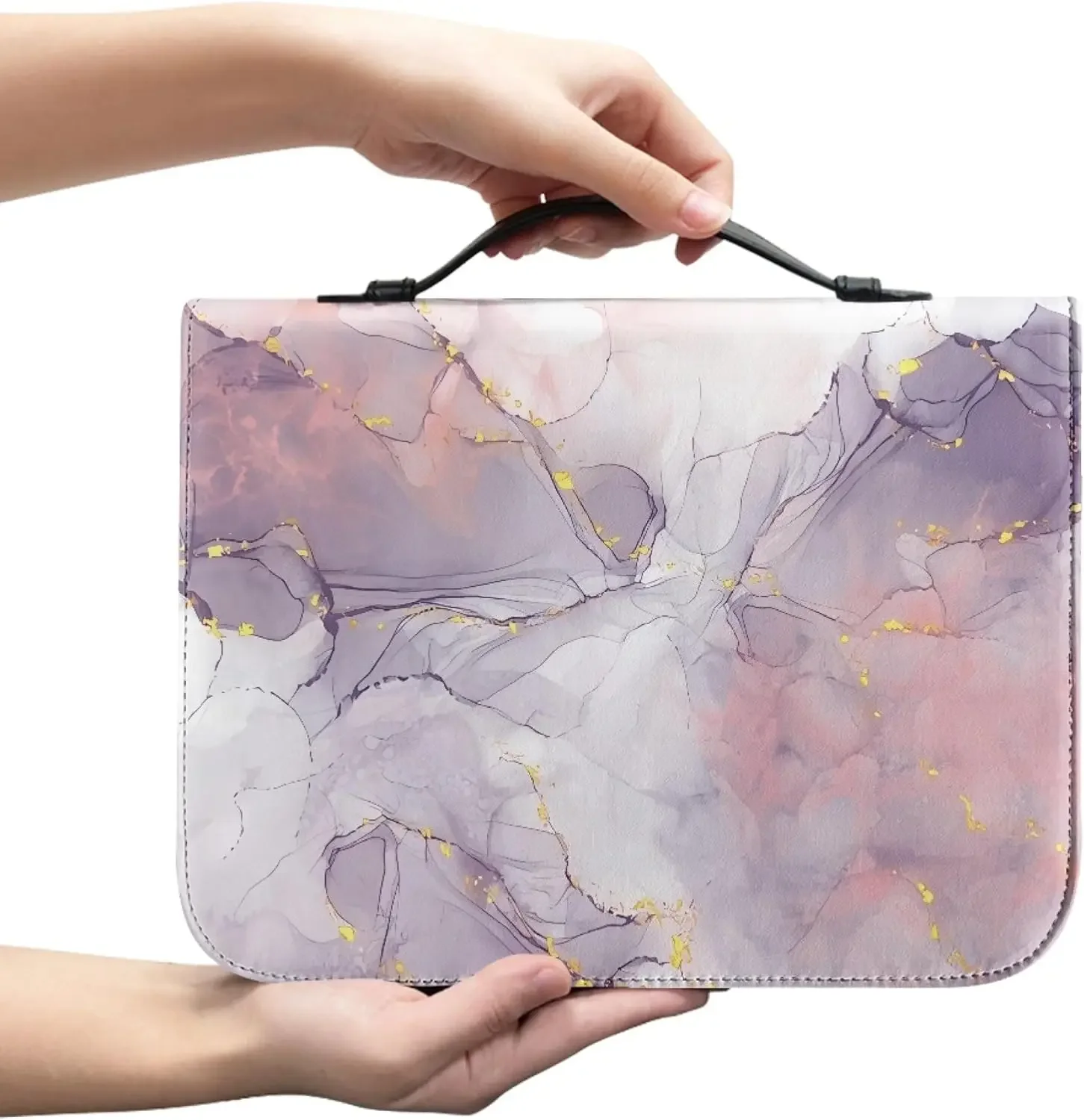 

Marble Bible Cover for Men White and Gold Bible Case for Women Girl with Handle and Zipper Bible Bag Journal Case Christian Gift