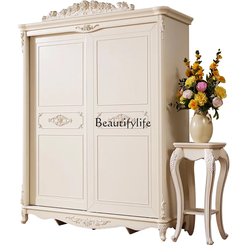 

European door wardrobe, French pastoral wardrobe, ivory white storage wardrobe