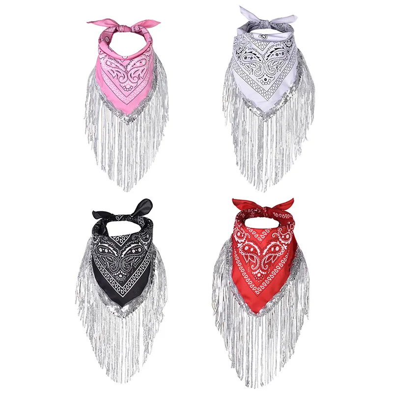 

Sparkling fringe small square scarf scarf trendy cashew flower hip-hop street dance headband headband 53 * 53cm silk-feeling