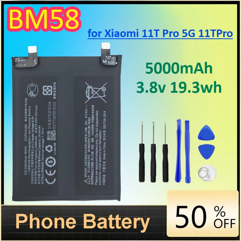 

Аккумулятор BM58 5000 мАч 3.8В 19.3 Вт·ч для Xiaomi 11T Pro 5G 11TPro, высококачественные батареи для мобильных телефонов, горячая распродажа