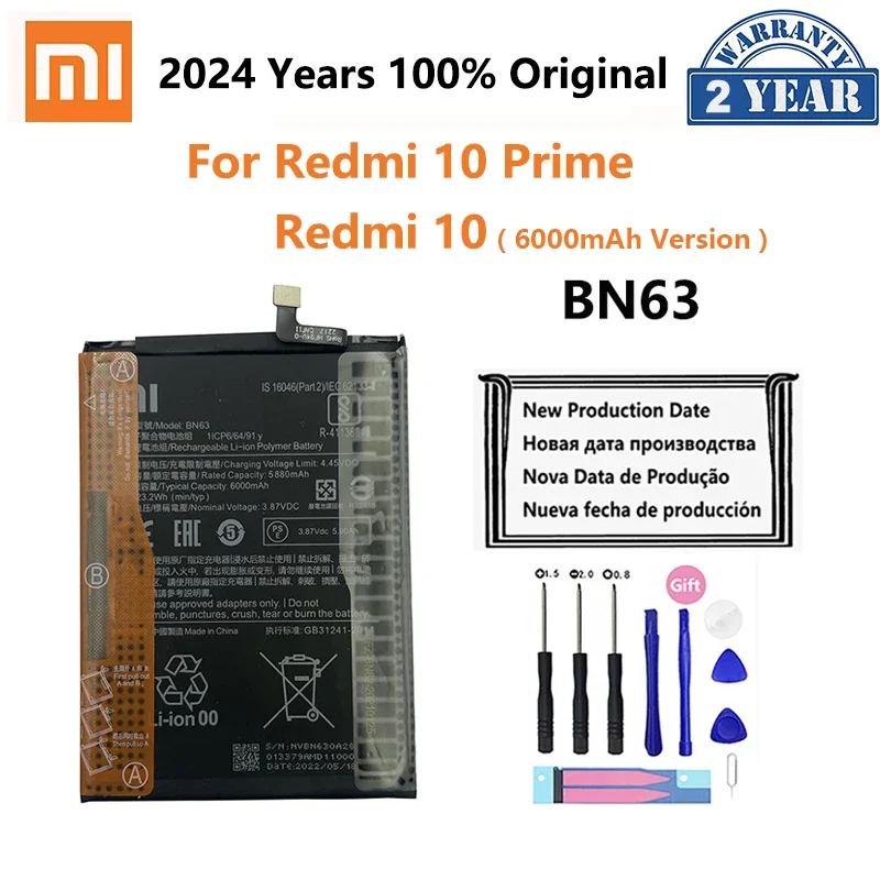 100% Original BN63 6000mAh Phone Battery For Xiaomi Redmi 10 Redmi10 Prime 10Prime Mobile Phone Replacement Batteries Bateria