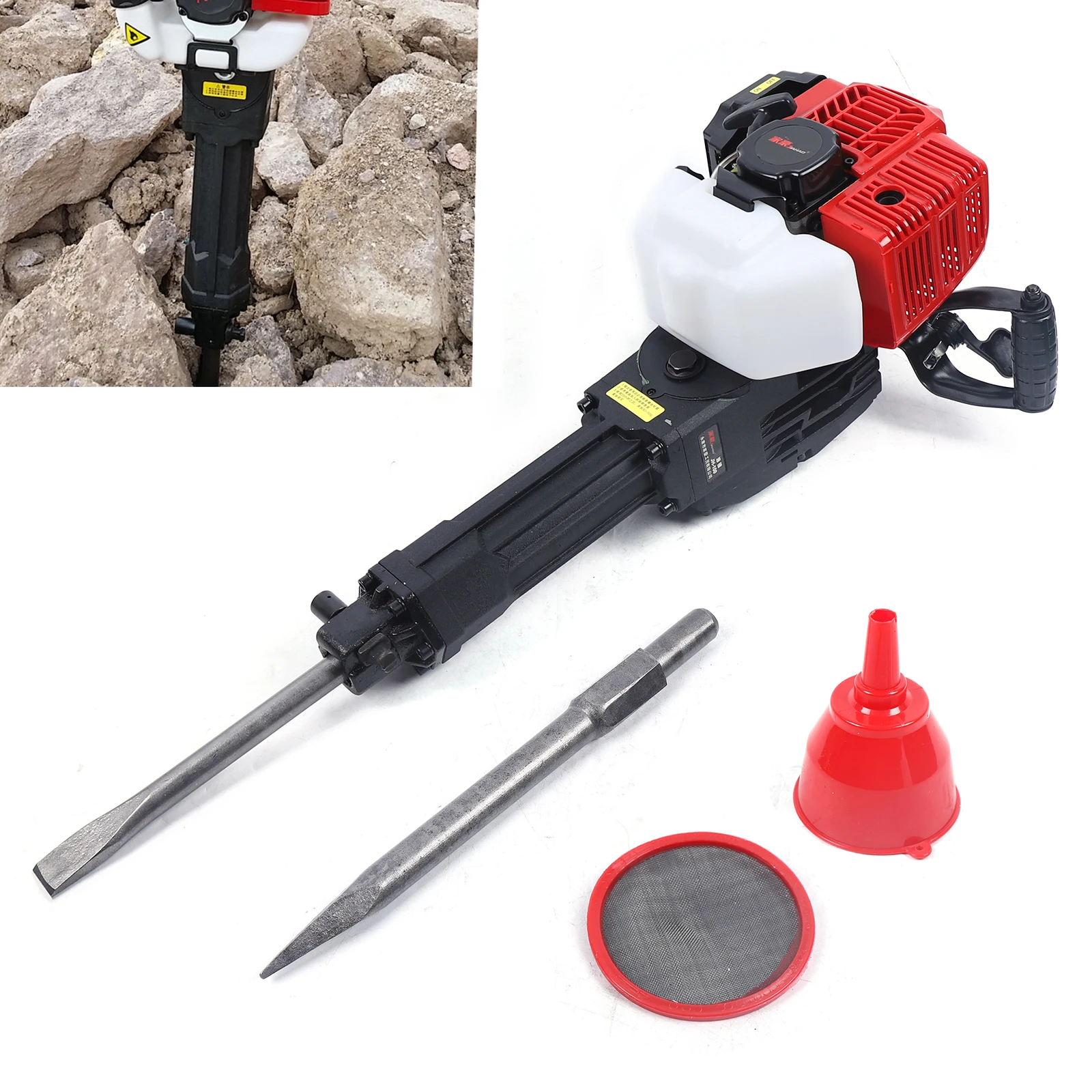 2-Stroke Petrol Demolition Hammer 1900W Chisel Hammer Chisel Professional Set 52cc