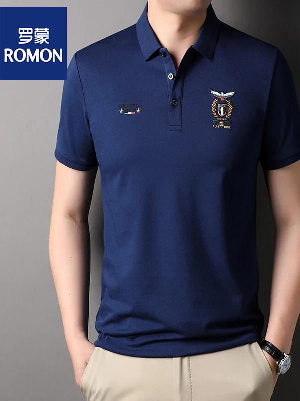 

Мужская футболка Lormen с вышитым воротником, повседневная, летняя, из смесового хлопка и полиэстера