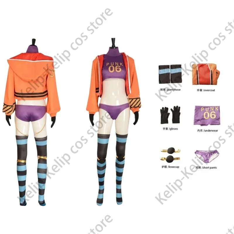 Anime Dr. Vegapunk York PUNK-06 Cosplay Costume Yellow Hooded Short Coat Uniform Athletic Wear Adult Woman Sexy Carnival Suit