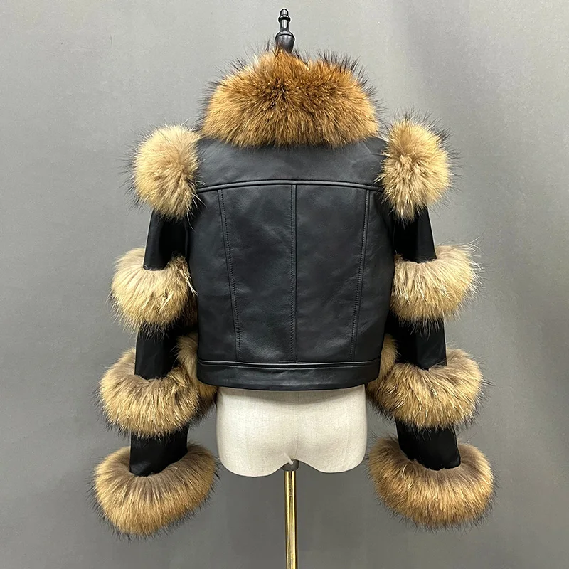 2024 New Style Real Leather Jacket With Fur Lady Fashion Sheepskin Leather Coat Women Fluffy S5244