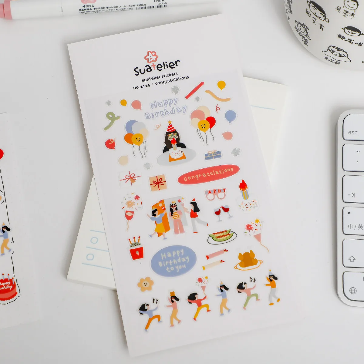 Korean Import Suatelier Happy Birthday Cakes Candles PVC Stickers Scrapbooking Diy Diary Stationery Sticker Cute Sticker