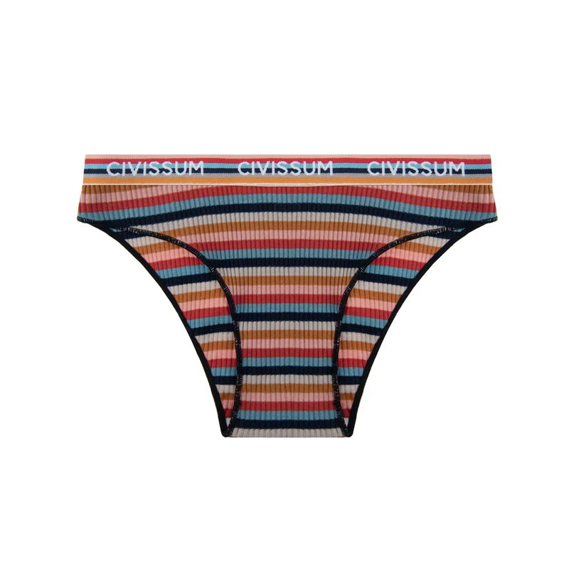 

3PCS/Set Women Cotton Half Hip Panties Female Low Waist Underwear Sexy Colorful Rainbow Striped Lingerie Girls