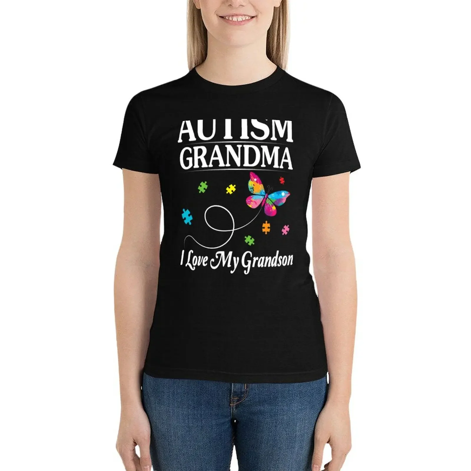 

Butterfly Autism Grandma I Love My Grandson Awareness T-Shirt summer top Blouse shirts graphic tees summer clothes Women's tops