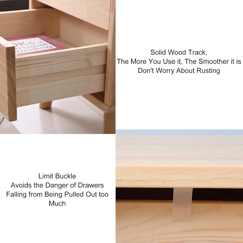 Kleiner Nachttisch aus Holz im Vintage-Stil mit zwei Schubladen für Schlafzimmer: Rustikaler Nachttisch in Holzfarbe