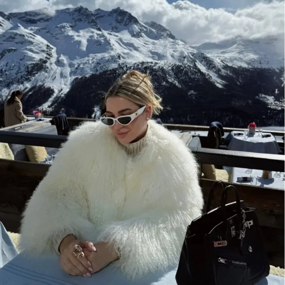 OFTBUY Fur Coat Fluffy Outerwear Spring Winter Real Mongolia Sheep Fur Jacket Women Long Sleeve O-neck Tibet Sheep Fur Jacket