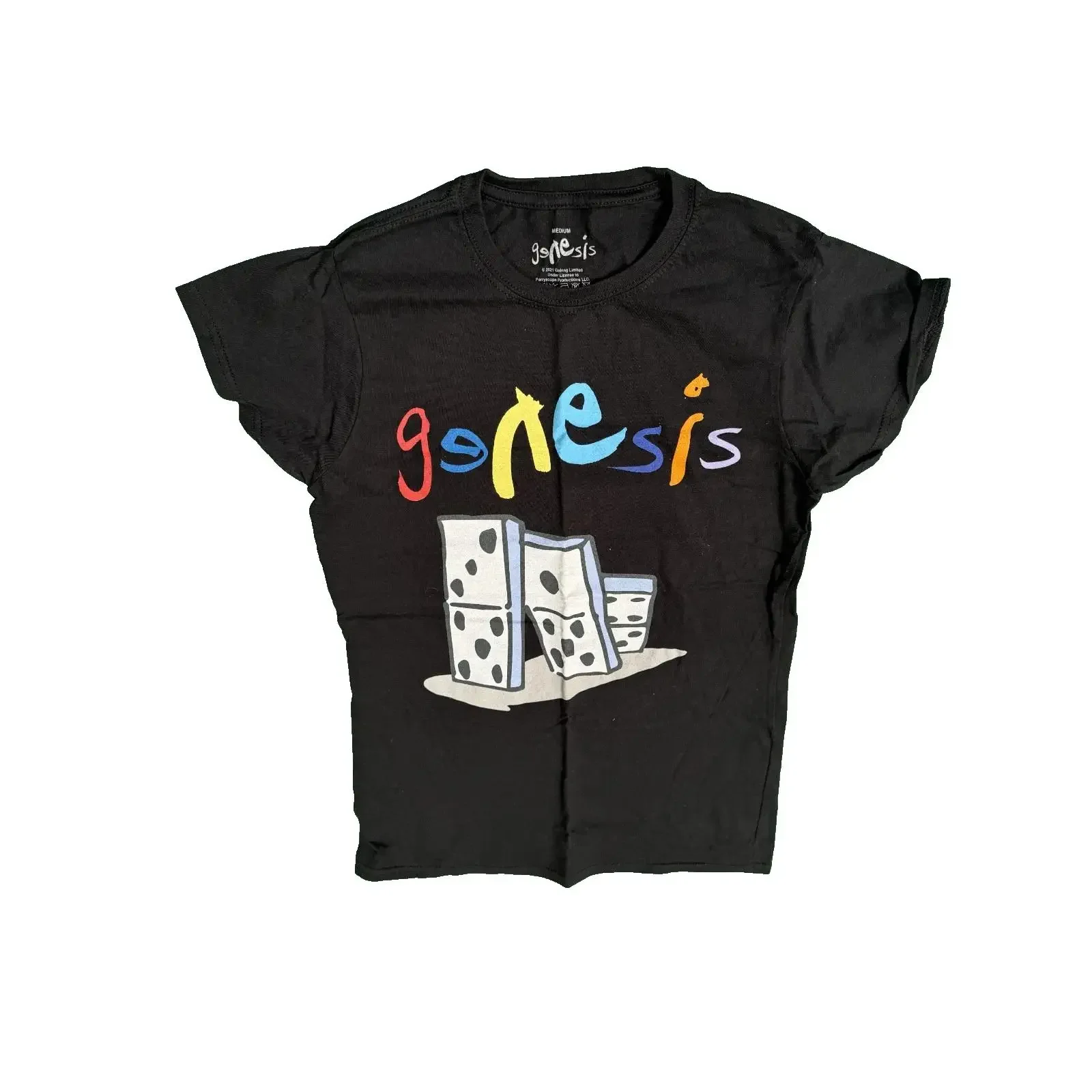 Genesis Domino Grafik T Shirt Schwarz Baumwolle Band Retro Design vintage Washed Unisex Top For Everyday Wear fashion Soft