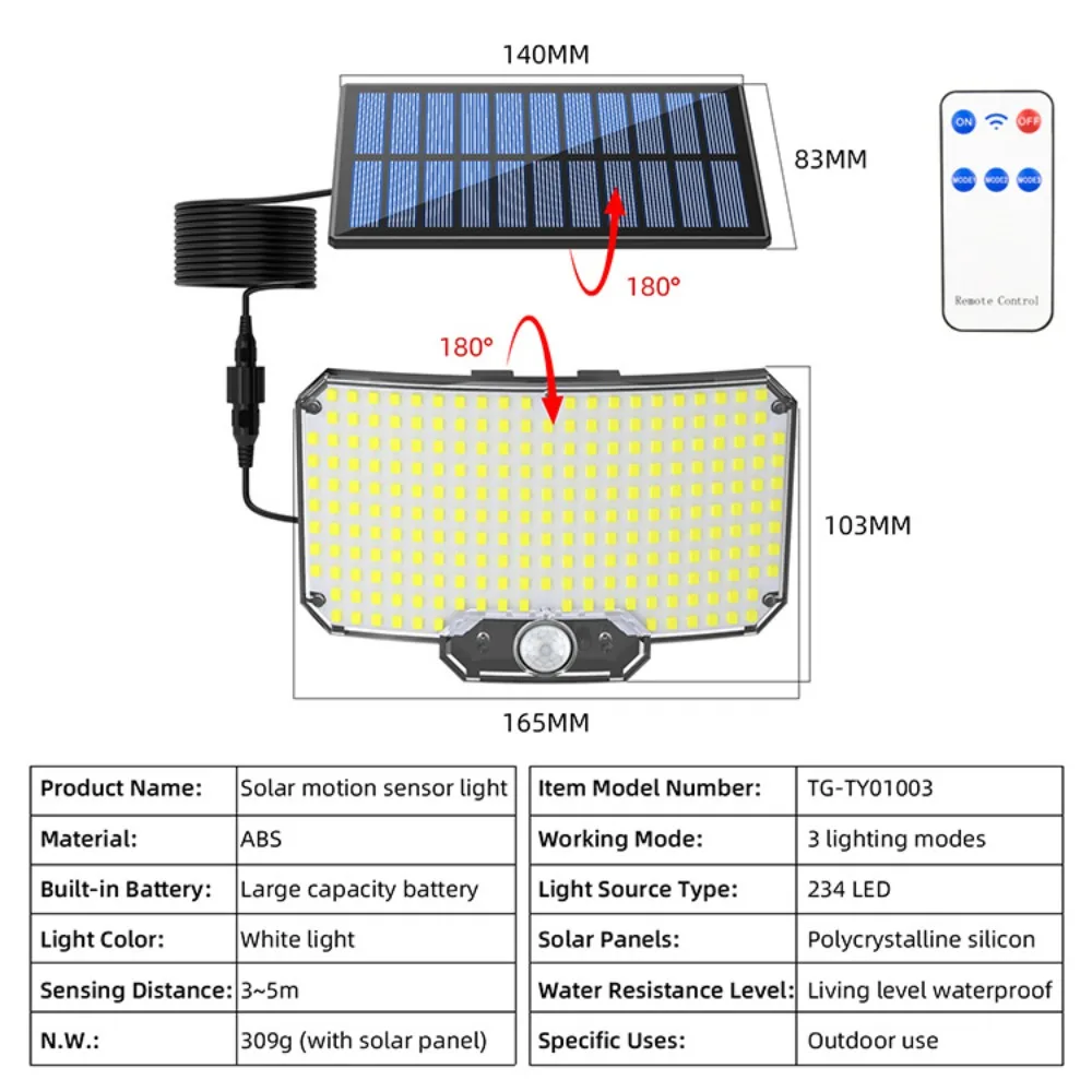 234LED ضوء الشمس في الهواء الطلق السوبر مشرق محس حركة الطاقة الشمسية قوة قوية LED حديقة الجدار مصباح IP65 مقاوم للماء 3 طرق العمل