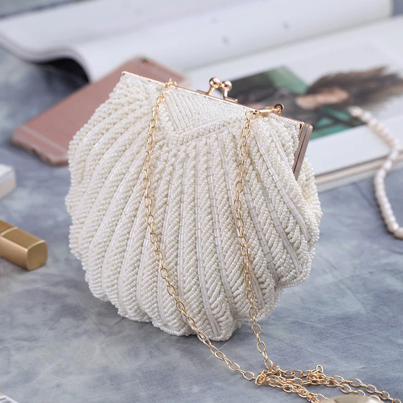 Women Wedding Purse And Handbag Elegant Evening Party Bags Clutches White Shell Pochette Mariage Sac Femal Beaded Clutch Bag Sac