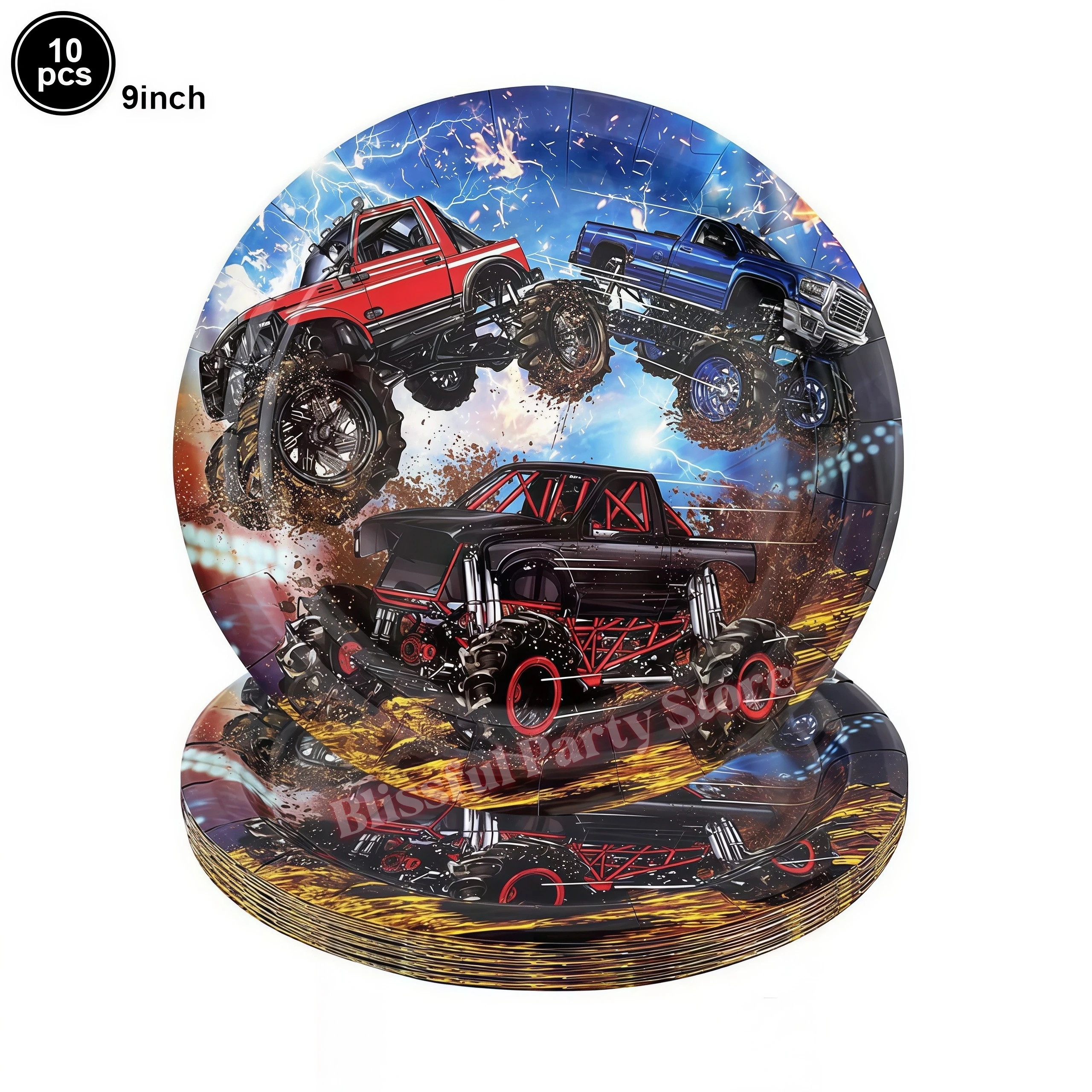 Monster Truck Party-Zubehör Jungen Rennwagen-Party-Dekorationen Teller Becher Luftballons Banner für Kinder Jungen 2. Geburtstag Party-Dekorationen – Detail 5