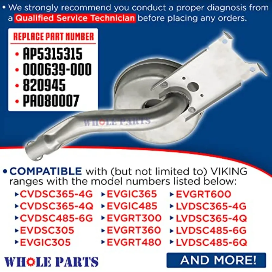 Whole Parts Top Front Burner Assembly Part# PA080037 - Replacement and Compatible with Some Viking Ranges