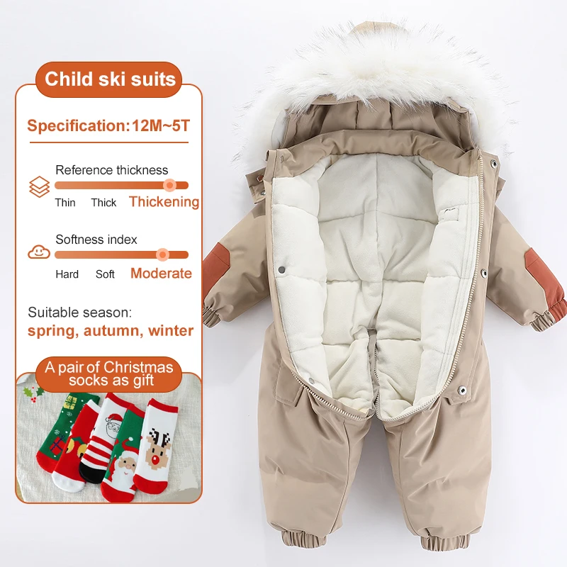 -30 Degree Winter Baby Clothes Overalls Outwear Suits For Infants Baby Ski Suit Thick Baby Jumpsuit Waterproof Hooded For Girls