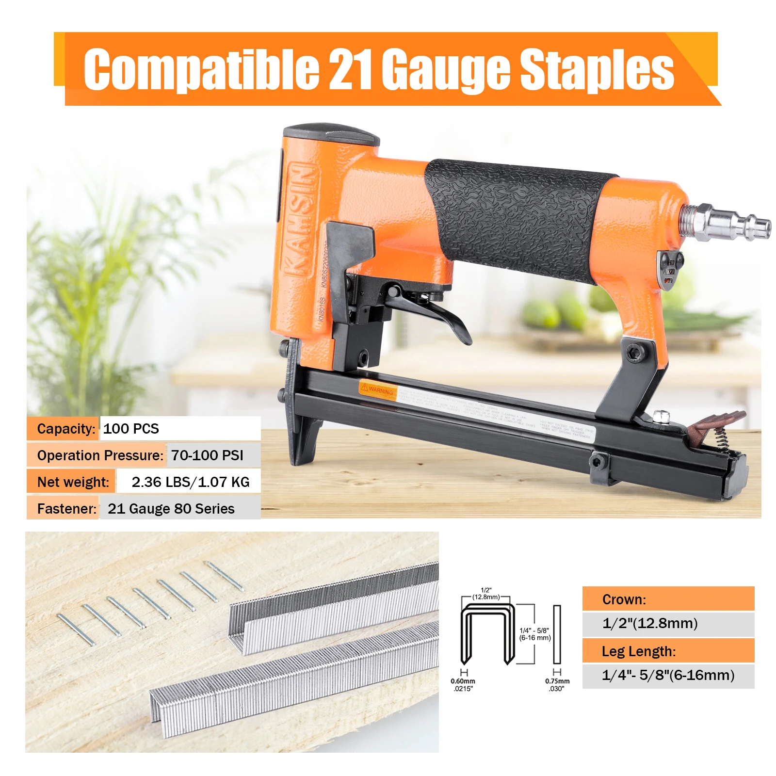KAMSIN KN8016S 21Ga Pneumatic Stapler Single&Continuous Firing Gun For 80 Series 12.8mm Staples Furniture Upholstery Woodworking