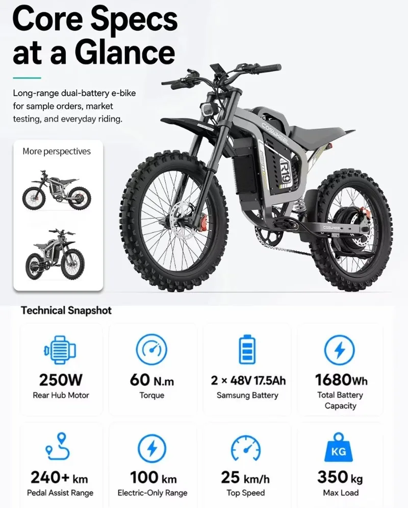 Custom R19 Adult Fat Tires 72V Fast Adult Ebike Electric Cruiser Bike