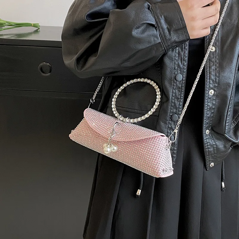 Women's Bag 2024 Summer New Chain Bag Fashionable Western Style Hot Diamond Pearl Shoulder Bag Trendy Crossbody Banquet Bags