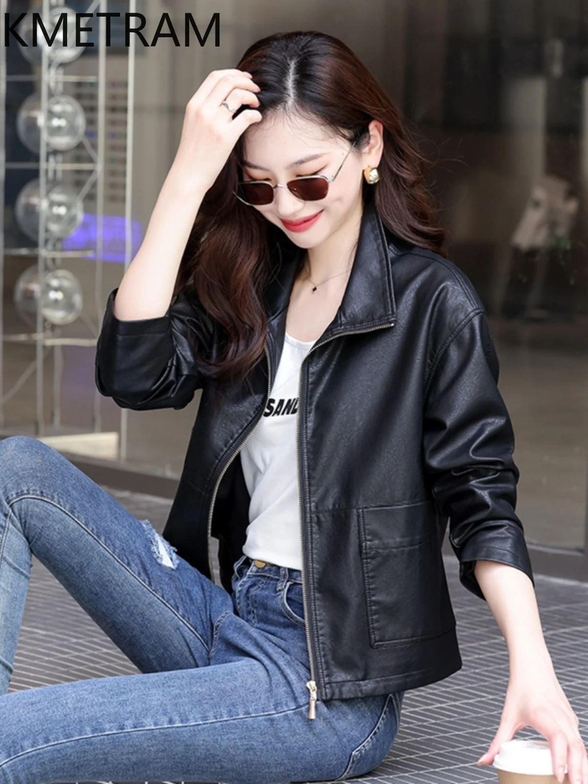 KMETRAM Genuine Sheepskin Leather Jacket Women Spring Autumn Short Women's Clothing Korean Casual Womens Coat Chamarra Mujer