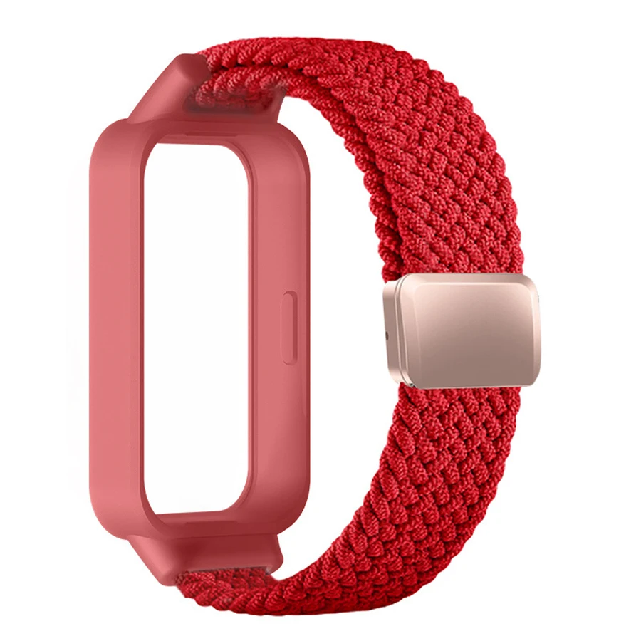 Magnetische gespsluiting hoesje + gevlochten nylon band voor Xiaomi Mi Band 9 Active riem sportarmband Correa + hoesje voor Redmi Band 3 band