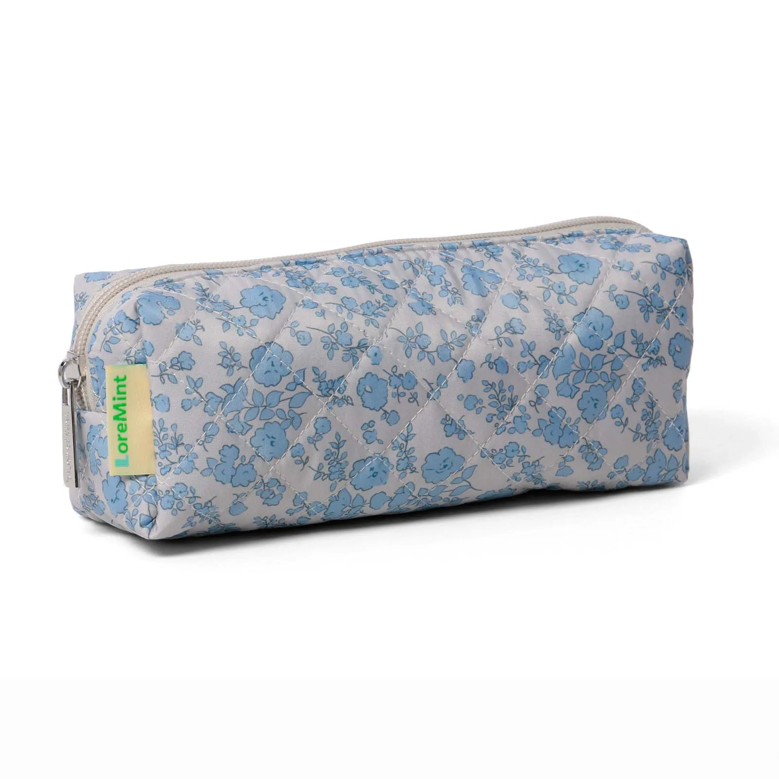 4-Piece Blue Floral Quilted Travel Cosmetic Bag Set – Soft Vanity Organizer with Makeup & Brush Pouches