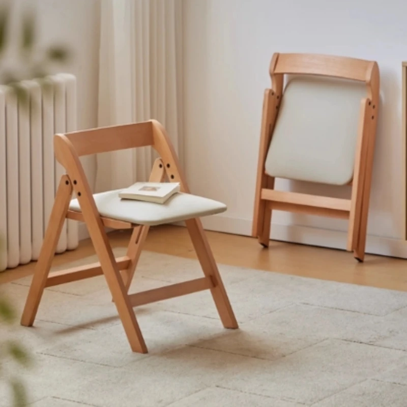 

Solid Wood Soft-Padded Folding Chair, Home Stackable Dining Seat, Nordic Style Backrest Stool, Office & Conference Chair