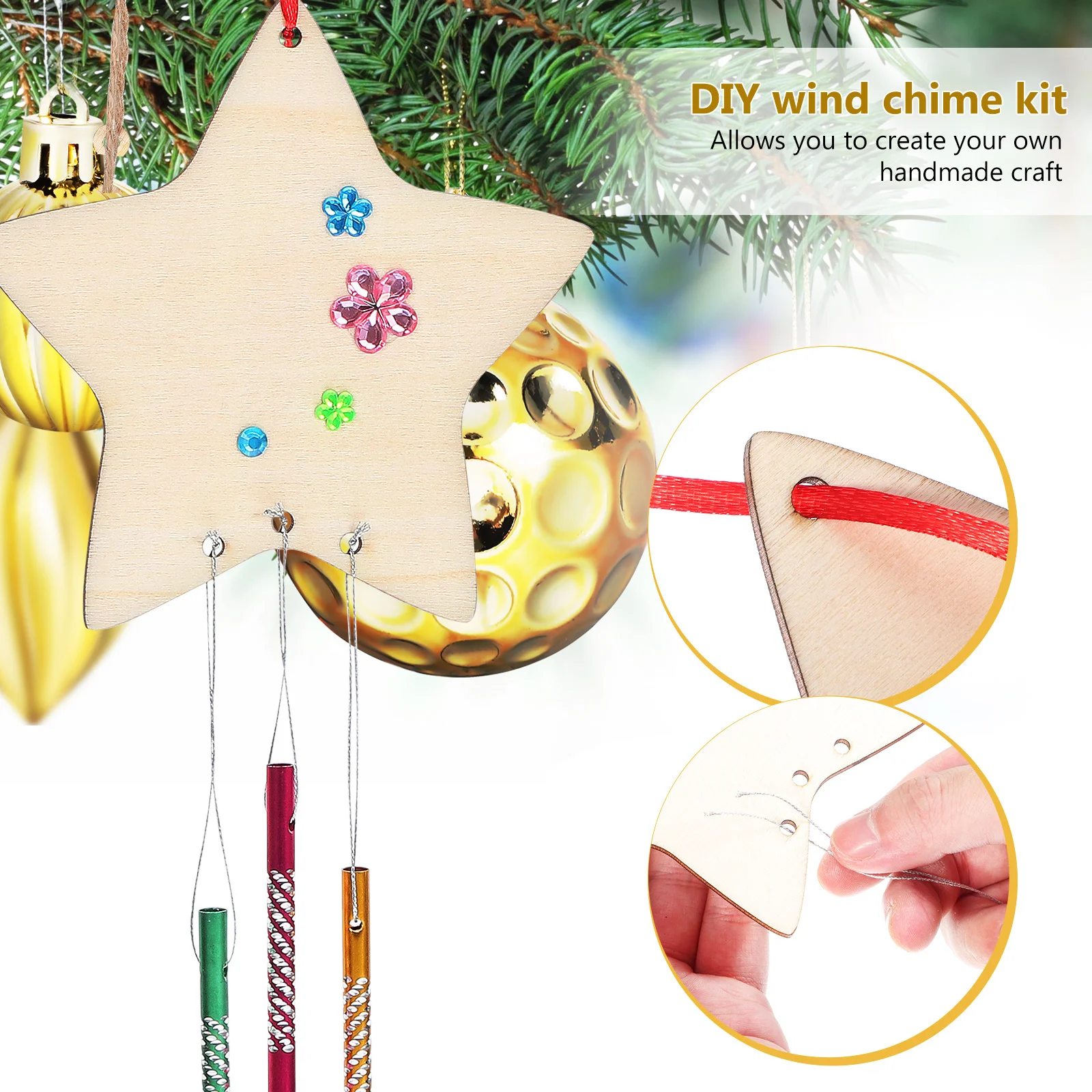 

1Set Stars and Moon Wind Chime Kit DIY Wooden Hanging Decor for Garden Home Window Chime Outdoor Indoor Decoration