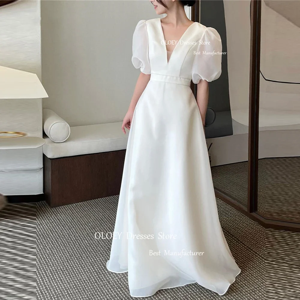 

SPRAYING Simple A Line Silk Organza Wedding Dresses V Neck Puff Short Sleeves Floor Length Bridal Gowns Corset/Zip Back Custom