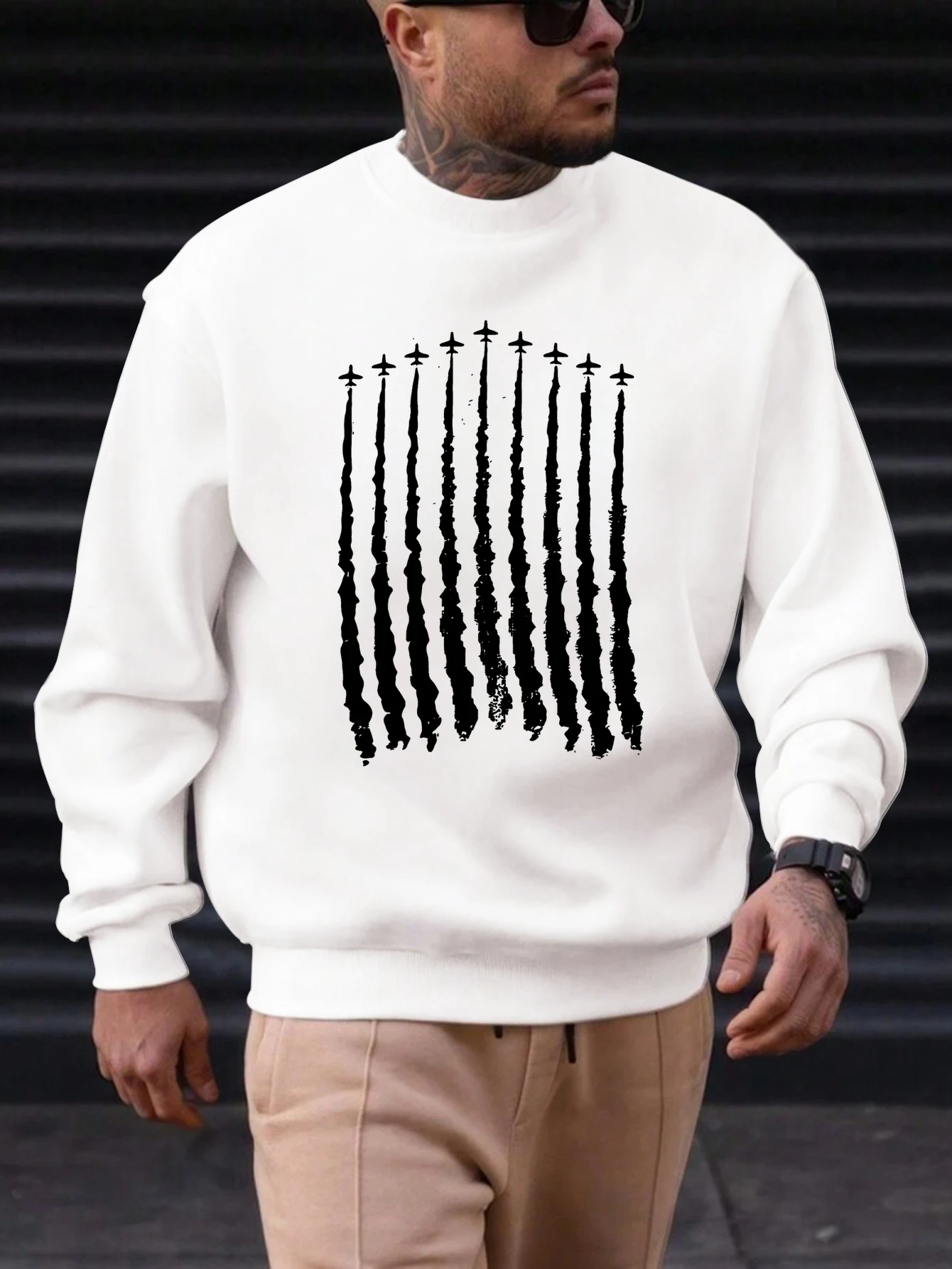 

Men's Cotton Crewneck Sweatshirt Aircraft Graphic Printing 2025 New Trends Fashion Casual High Quality Top Clothing