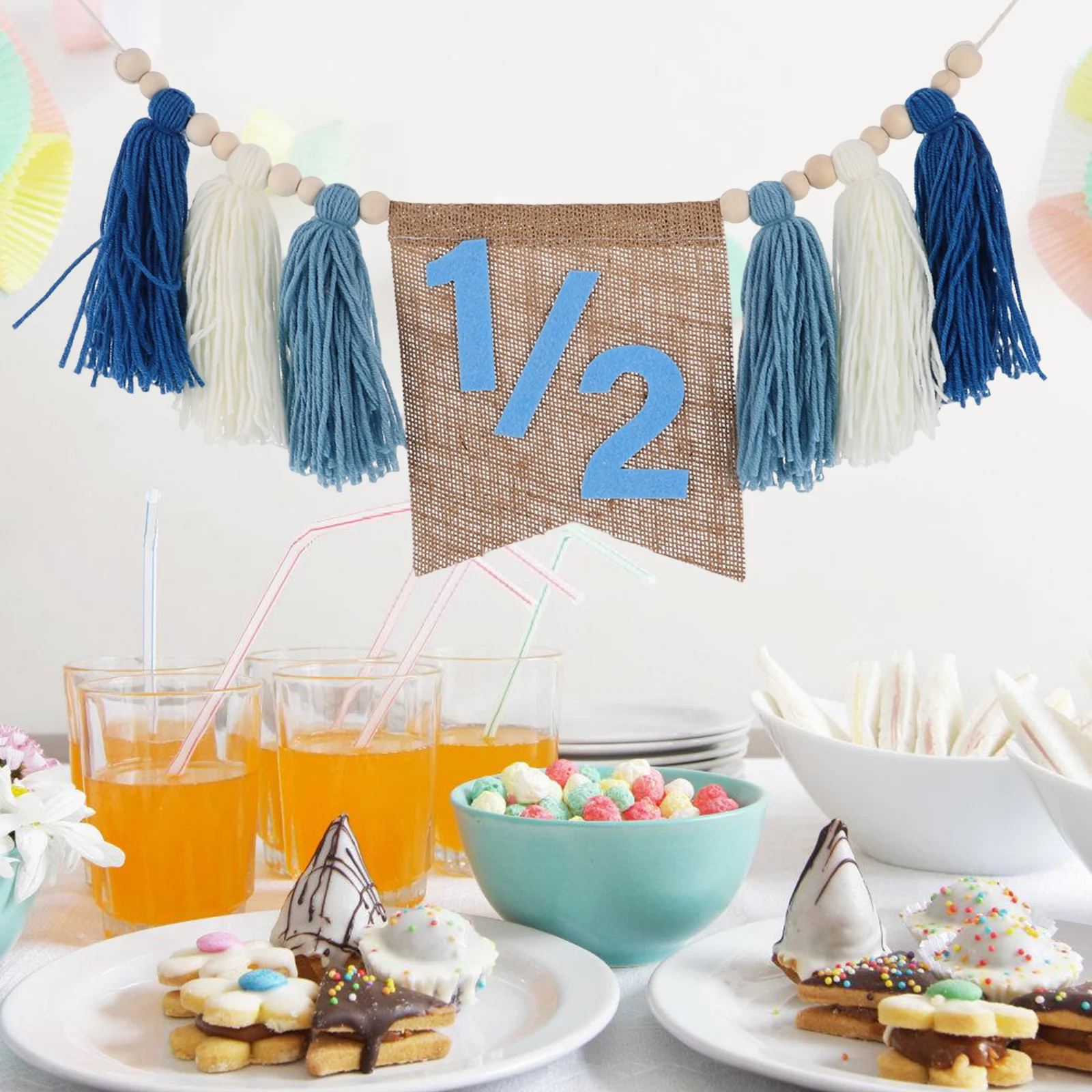 

Boho Beaded Tassel Banner Half Birthday Party Decor High Chair Wall Hanging Shower Decorative Backdrop Shower Tassels