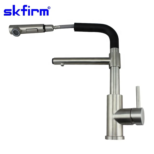 Top quality Stainless Steel 304 Water Tap Brushed Single Handle Black Pull Out Kitchen Faucets