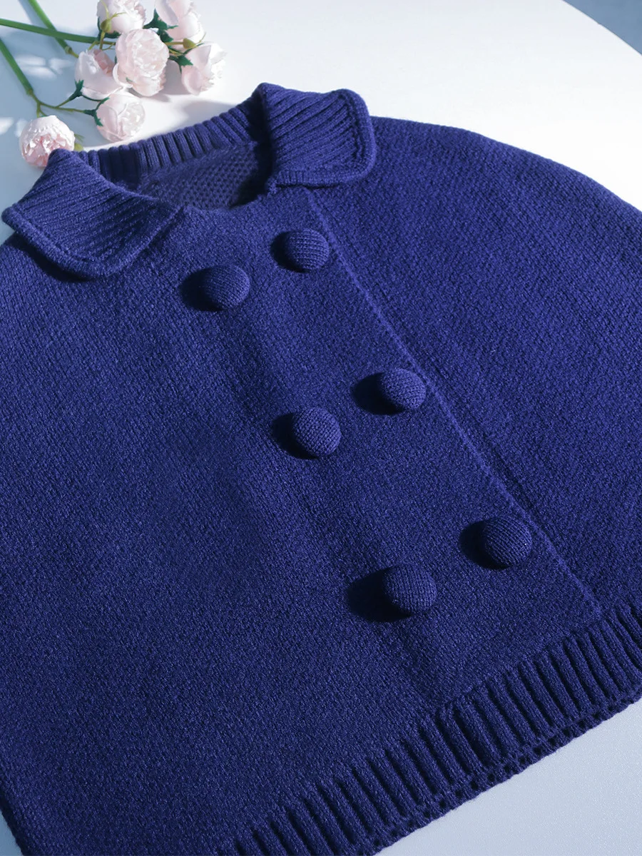 

Miss Daisy Deep Blue Knitted Woolen awl Collar Coat Polyester Fiber Commute Sle Women's Warmth Faion Chinese Production