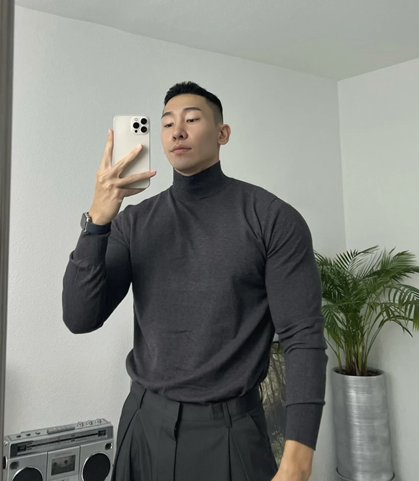 

Американский облегающий вязаный свитер с длинными рукавами и высоким воротником, молодежный, с узором, однотонный, для повседневной носки