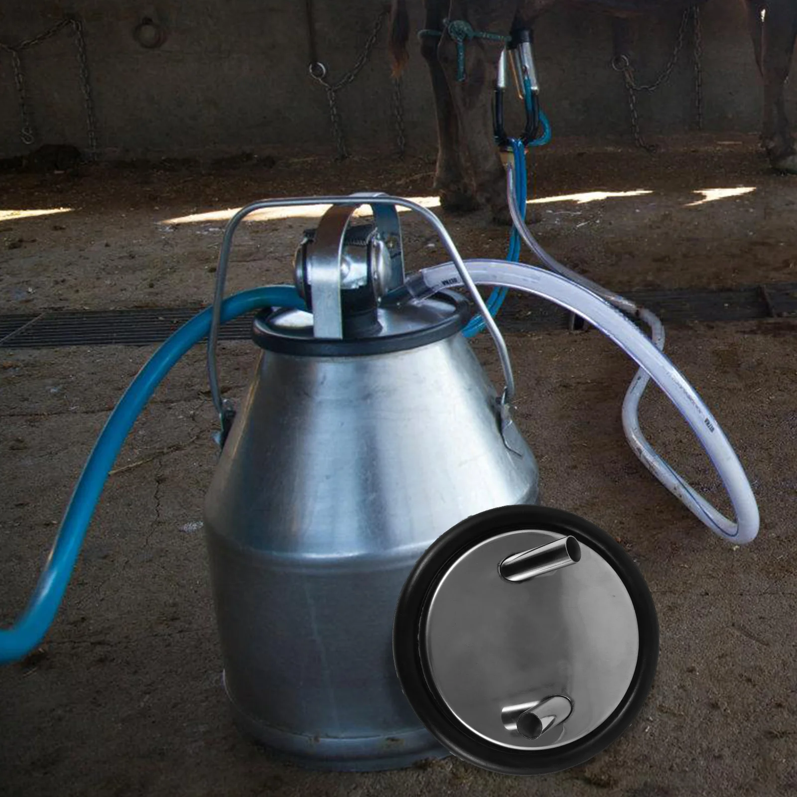 

Milking Bucket Lid Stainless Steel 2-Inlet Reusable Replacement Cap For Milking Machines Milk Bottle Lid Daily Use Bucket