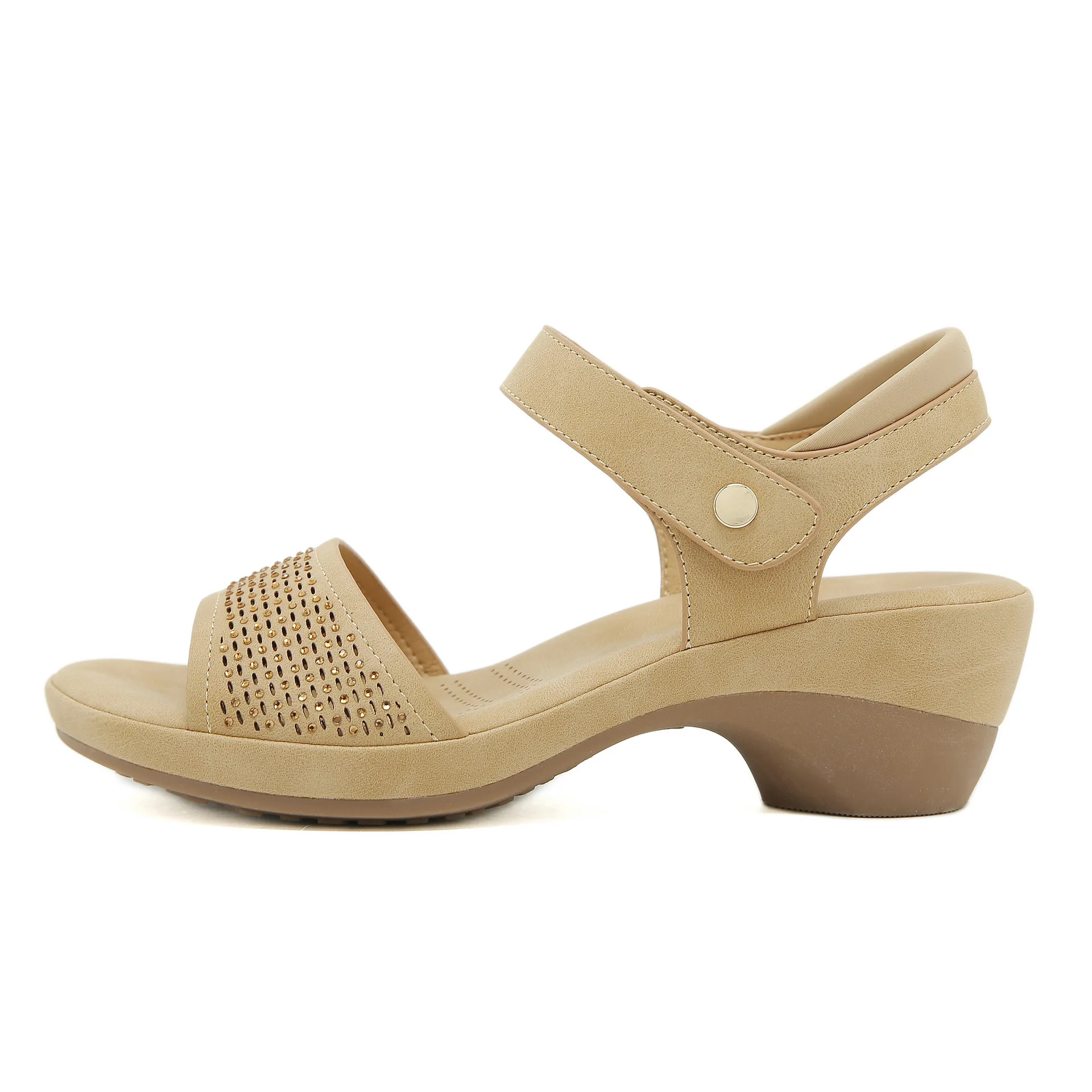 SKETU marque coin évider sandales femmes Bling strass Velcro Double bandes chaussures soutien de la voûte plantaire boucle en métal habillé rose 42