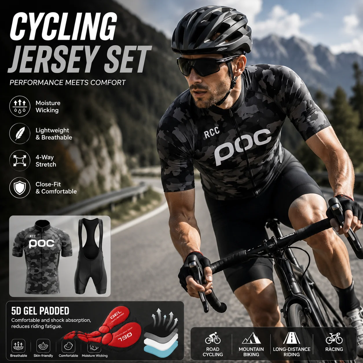 Conjunto de Ciclismo RCC POC: Uniforme de Verão para Ciclismo de Estrada e MTB, Roupa Respirável 2026